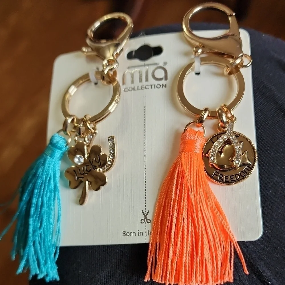 Gold and Teal Keychain with Tassel by Mia